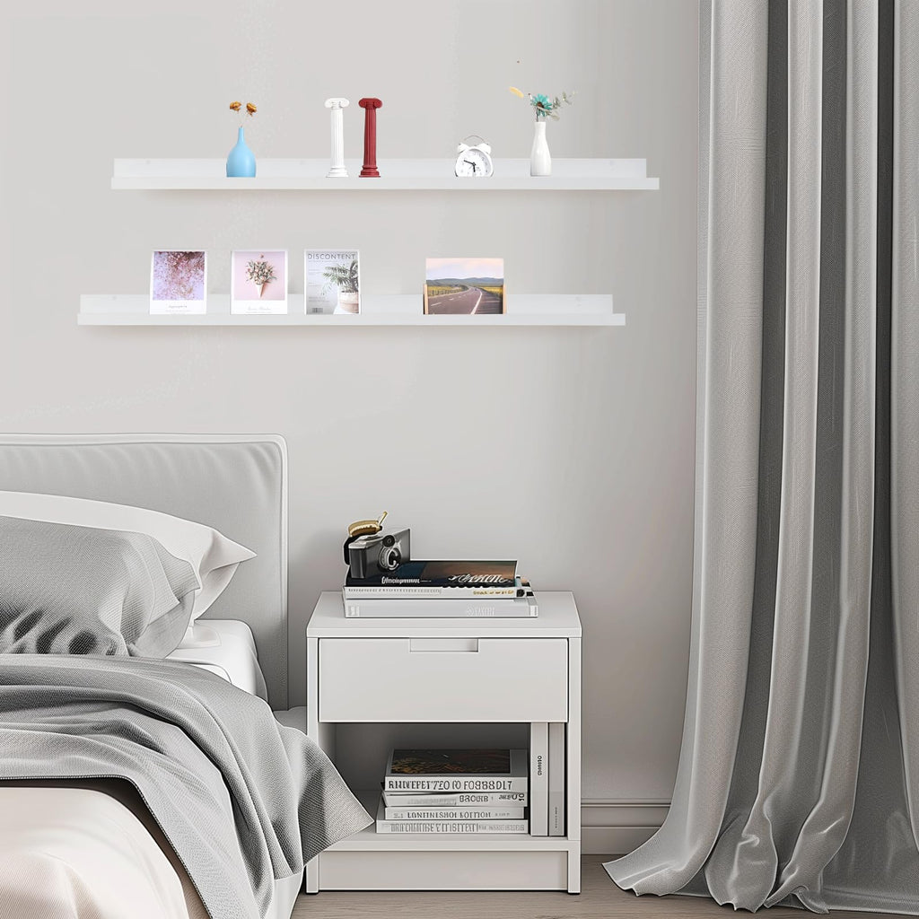 55" Large Floating Shelves Wood Wall Shelf with Lip, 2Pcs, White