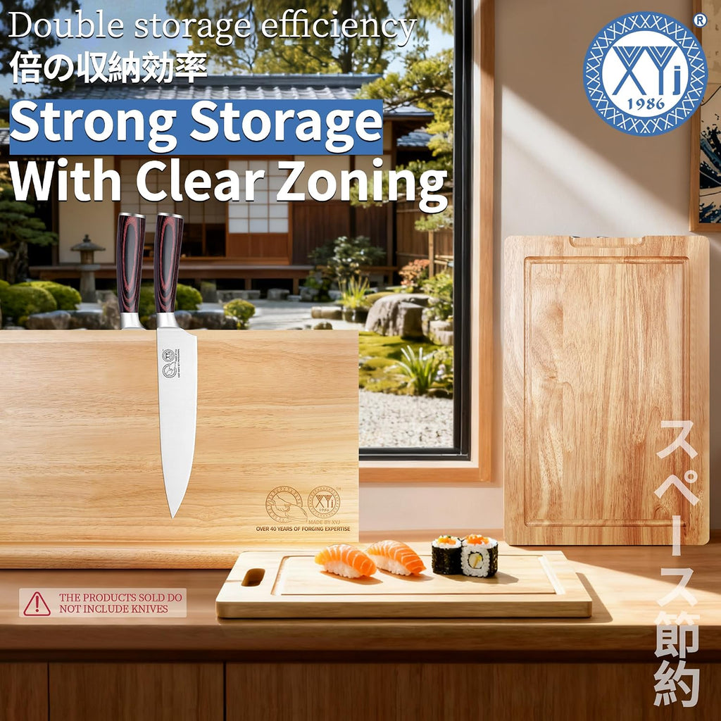 Authentic Since 1986, Magnetic Knife Block with Cutting Boards | Natural Wood, Countertop Knife Organizer