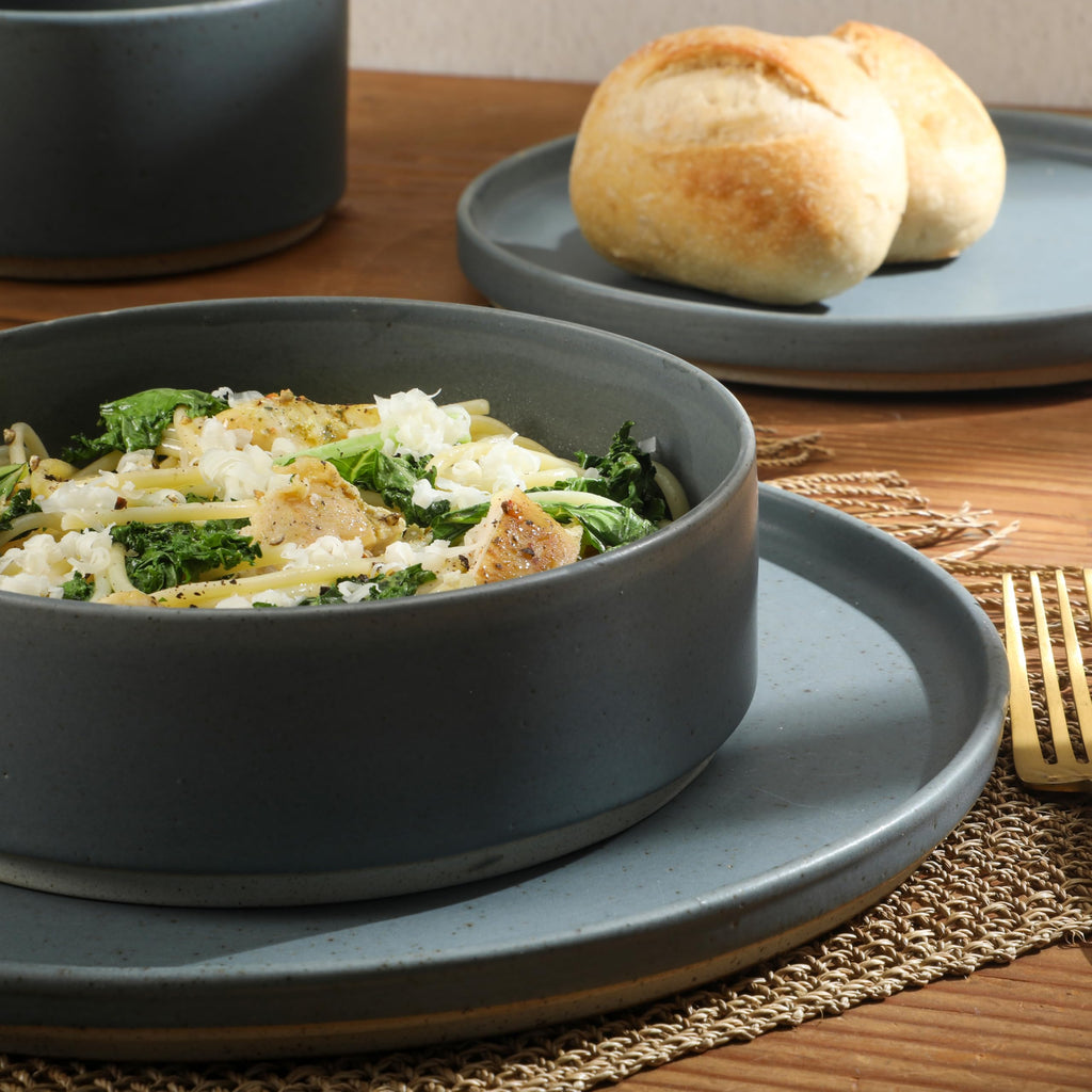 Tatum Premium Porcelain Matte Reactive Glaze 16-Piece (Service for 4) Plates and Bolws Stackable Dishes Ceramic
