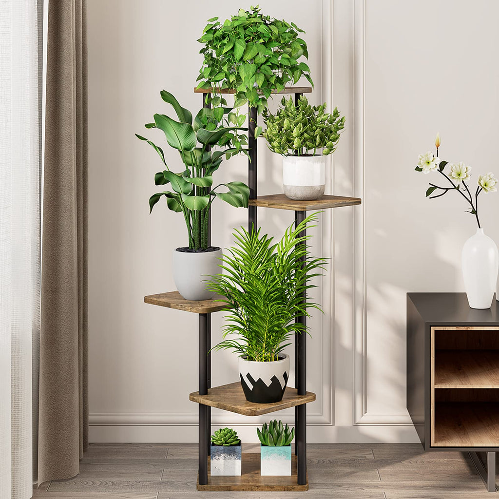 5 Tier Tall Plant Stand Indoor Corner Tiered Shelf Metal MDF Board