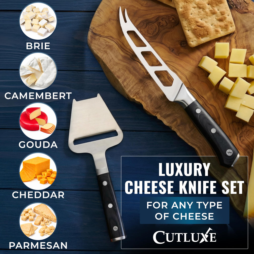 Cheese Knife Set, 5" Knife & 3.5" Slicer for Soft & Hard Cheese