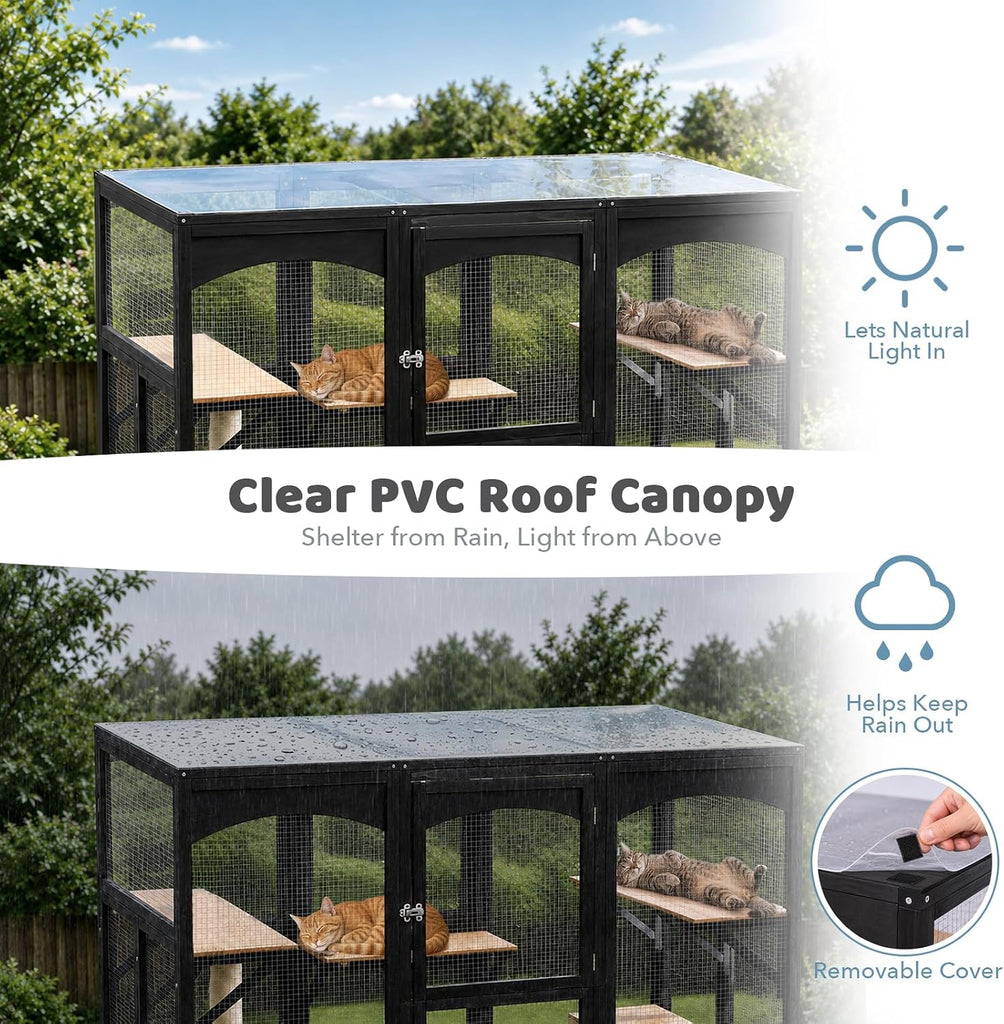 Walk-in Catio, Indoor & Outdoor Wooden Cat Enclosure with Window Access
