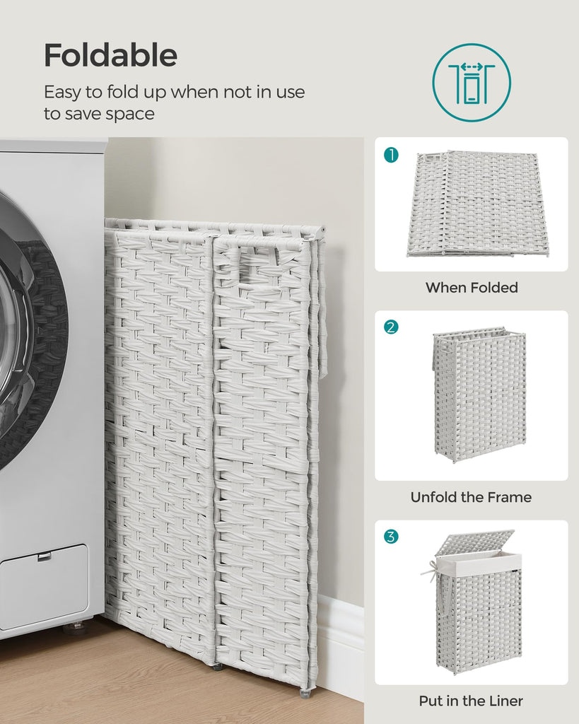 Laundry Hamper with Lid, 14.5 Gal (55 L) Synthetic Rattan,Foldable