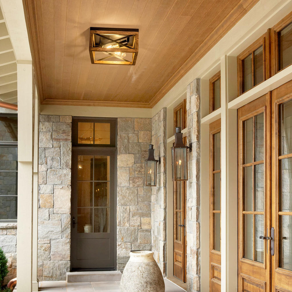 Farmhouse Ceiling Light, 2-Light Wood Ceiling Light