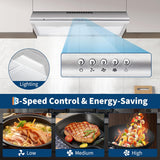 30 Inch Stainless Steel Under Cabinet Range Hood 100 CFM Low Noise LED Lights Convertible Ducted/Ductless