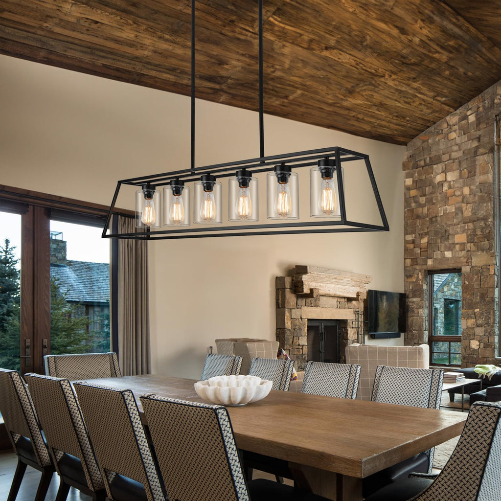 Black Rectangle Chandelier Light fixture Over Table