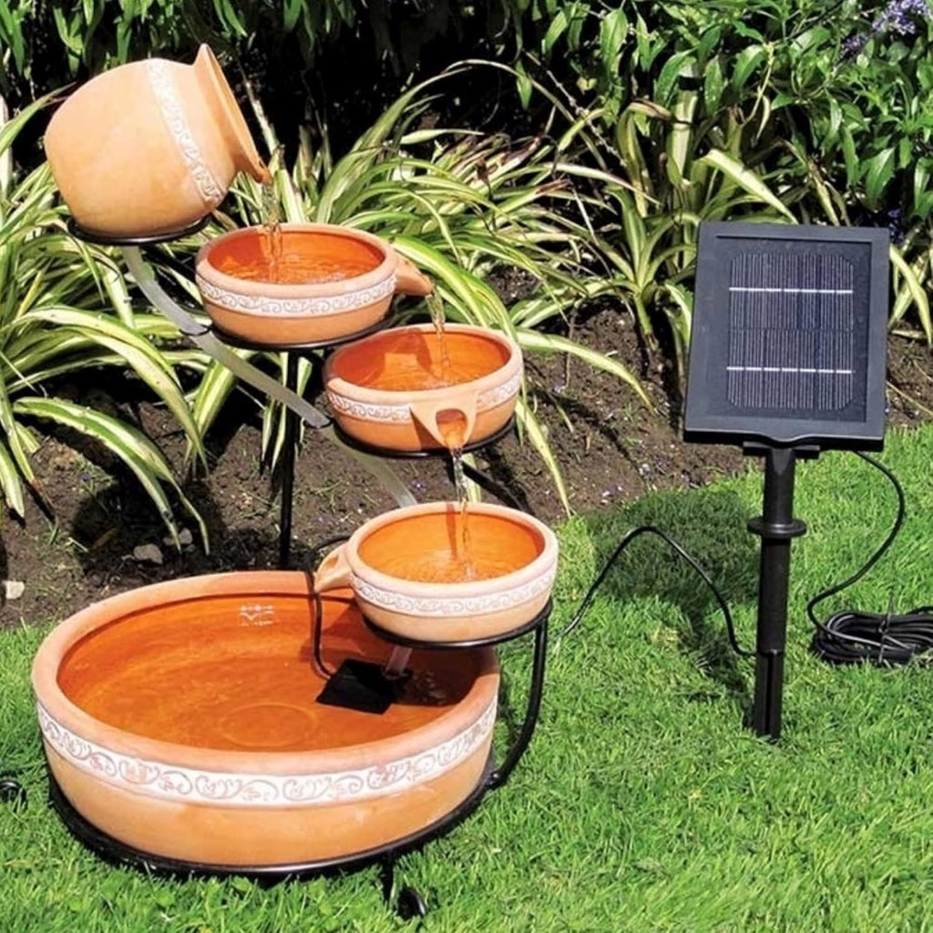 Koolscapes Solar-Powered 5-Tier Cascading Fountain, Terracotta Clay Pots, Self-Contained Water Feature