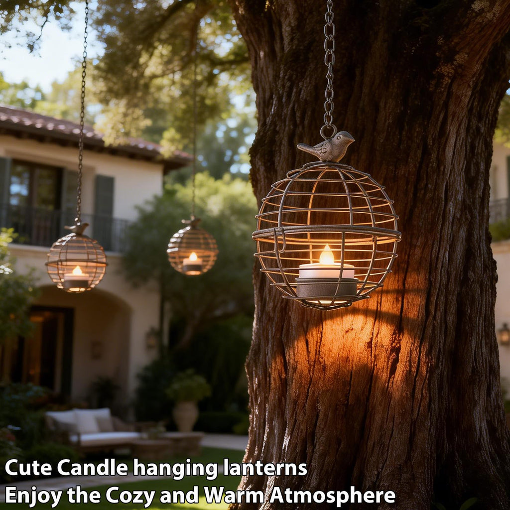 Solar Lanterns Outdoor Waterproof, Hanging Solar Lights with Rustic Iron Sphere Candle Holder, Globe Chandelier with