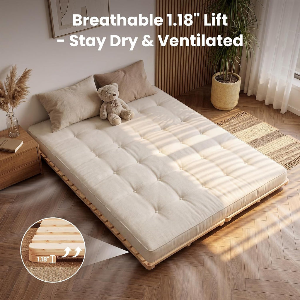 Floor Bed Frame, Foldable Japanese Tatami Bed Frame for Futon Mattress