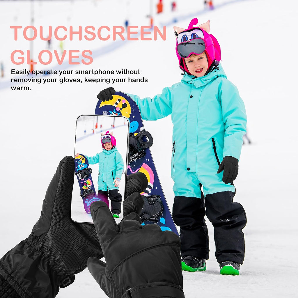 Kids Winter Ski Gloves Touchscreen and Waterproof Warm Snow Gloves for Snowboarding, Sledding for Boys Girls