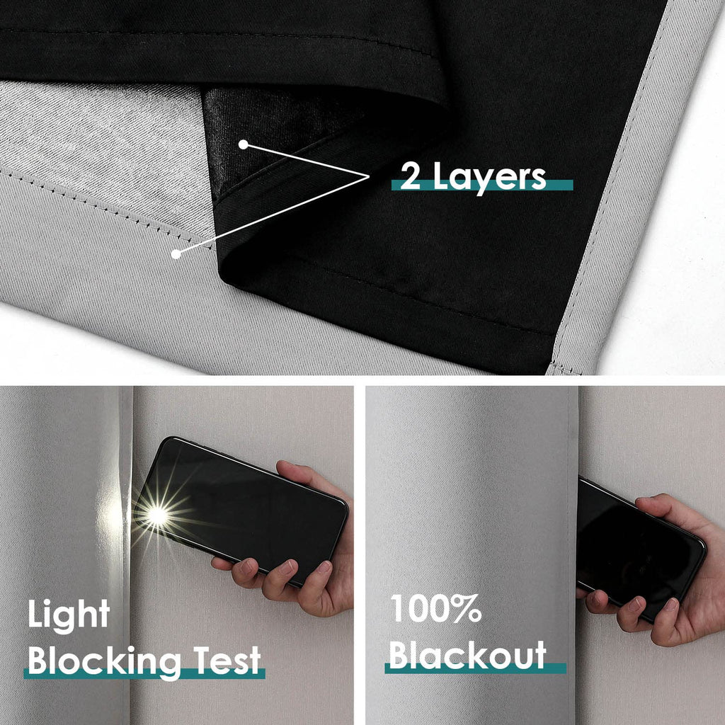 100% Blackout Curtains 63 Inch Long with Black Liner