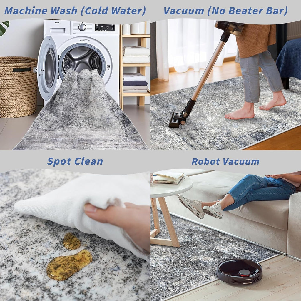 2x10 ft Washable Hallway Runner Rug - Non-Slip Stain-Resistant Low-Pile Long Carpet Runner for Kitch