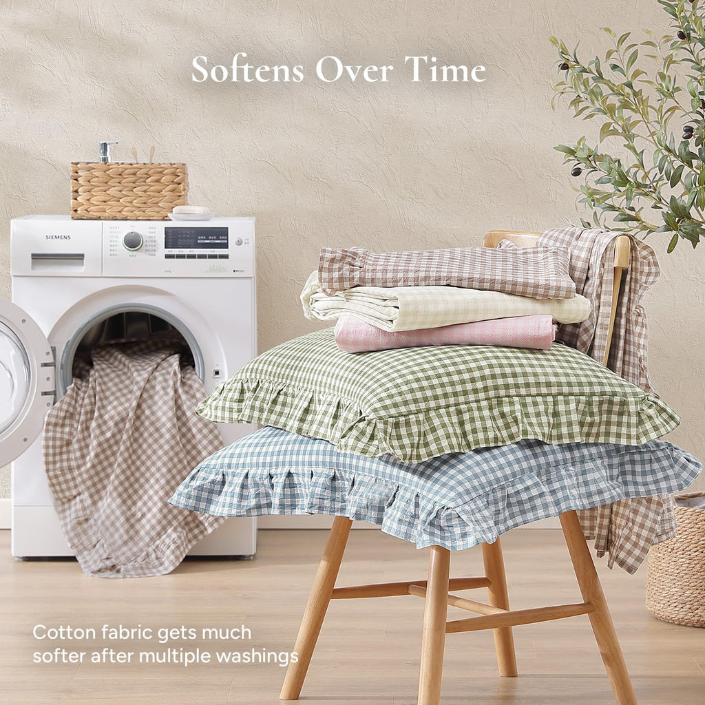 Blue Cotton Gingham Soft Breathable Sheets Set