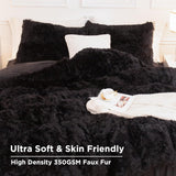 Queen Comforter Set Black, Fluffy Winter Faux Fur Warm Soft Plush Bedding Comforter Set (1 Velvet Comforter & 2