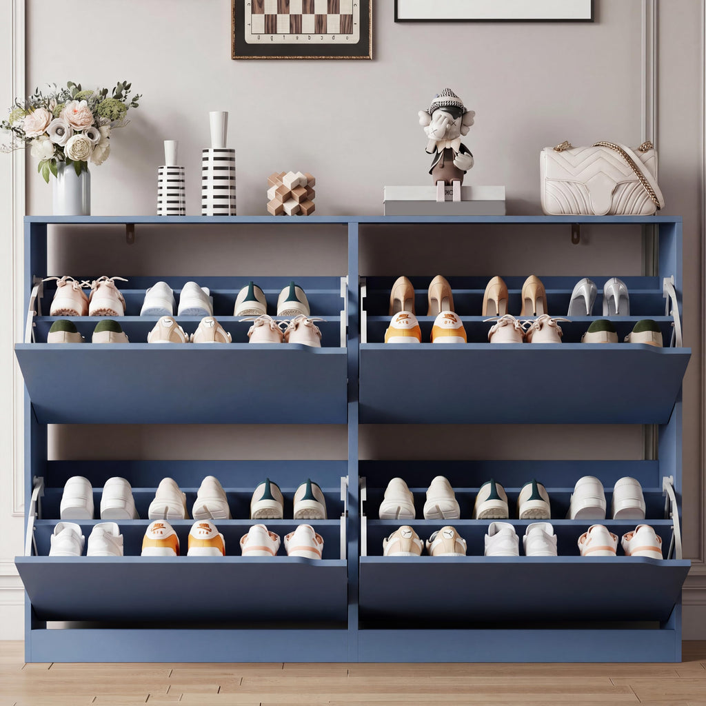Shoe Storage Cabinet with 4 Flip Drawers, Sturdy Wood Hidden Shoe Storage, Freestanding Narrow Slim Shoe Organizer