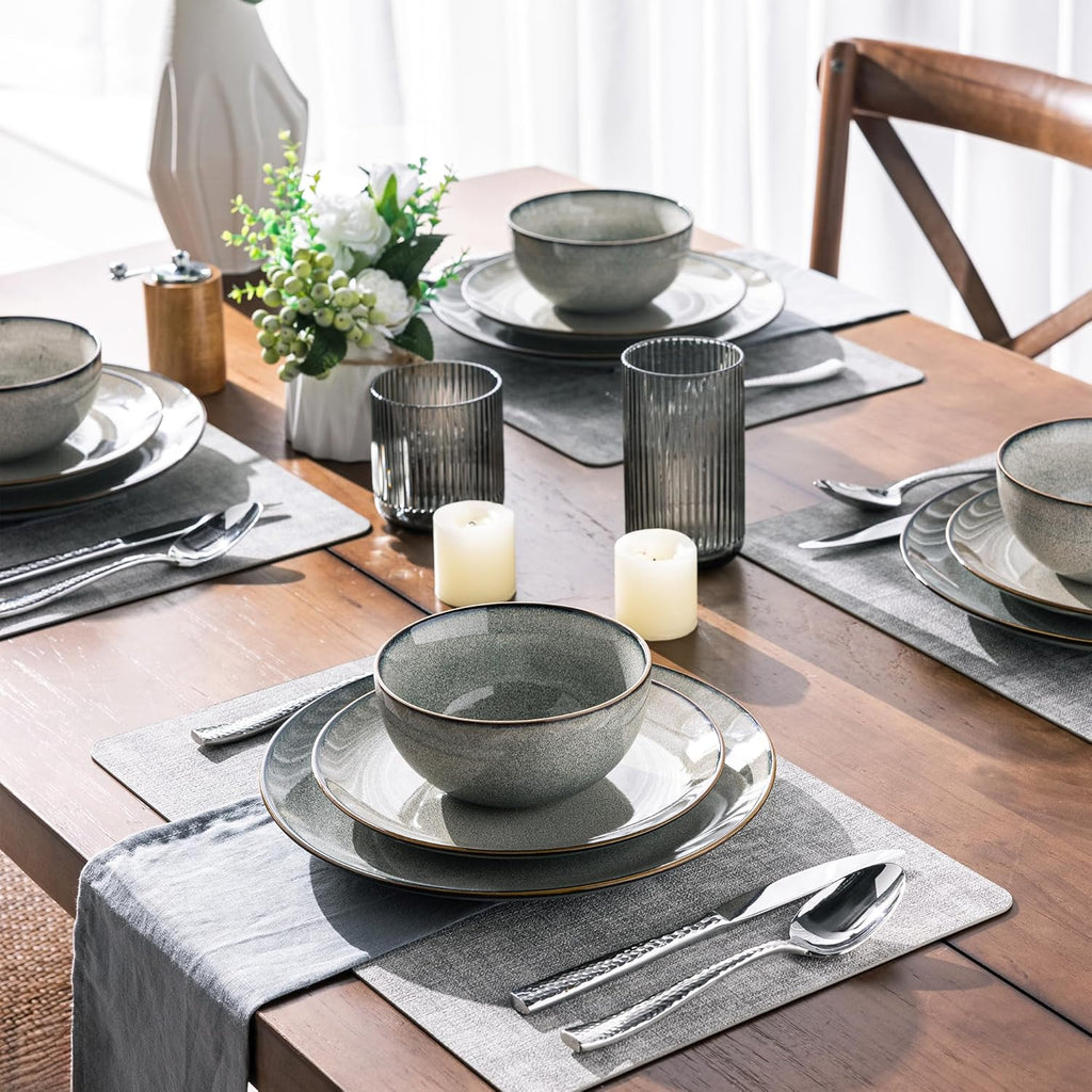Dinnerware Sets for 6, 24 Pieces Stoneware Plates and Bowls Set with Reactive Glaze