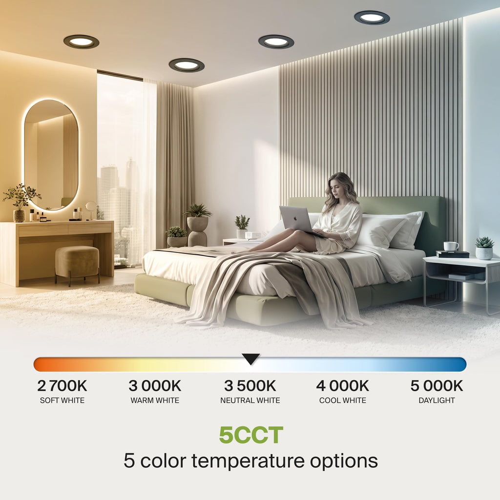 12 Pack Black Retrofit LED Recessed Lighting 6 Inch, 5CCT Wafer Lights
