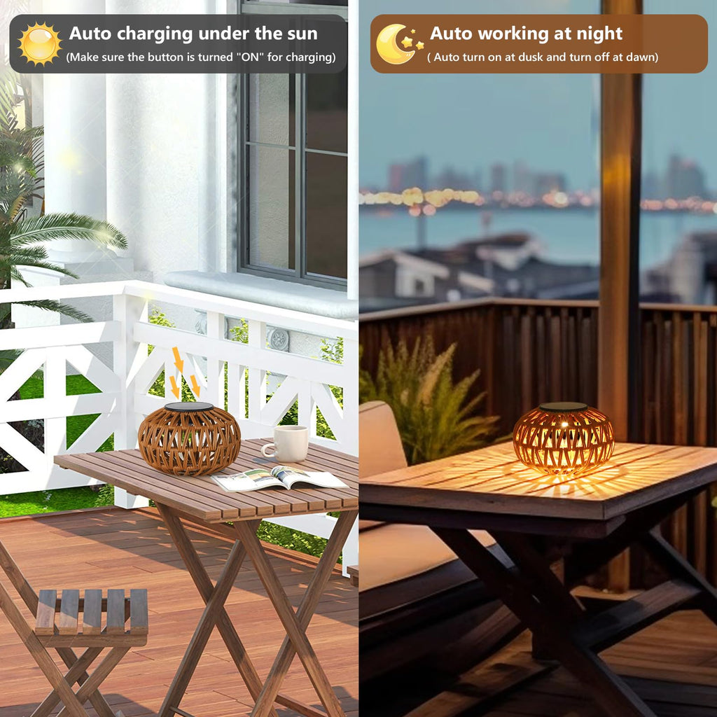 Solar Lights Outdoor Waterproof, 4 Pack Rattan Solar Lantern, Outdoor Solar Lights for Yard, Solar Table Lanterns