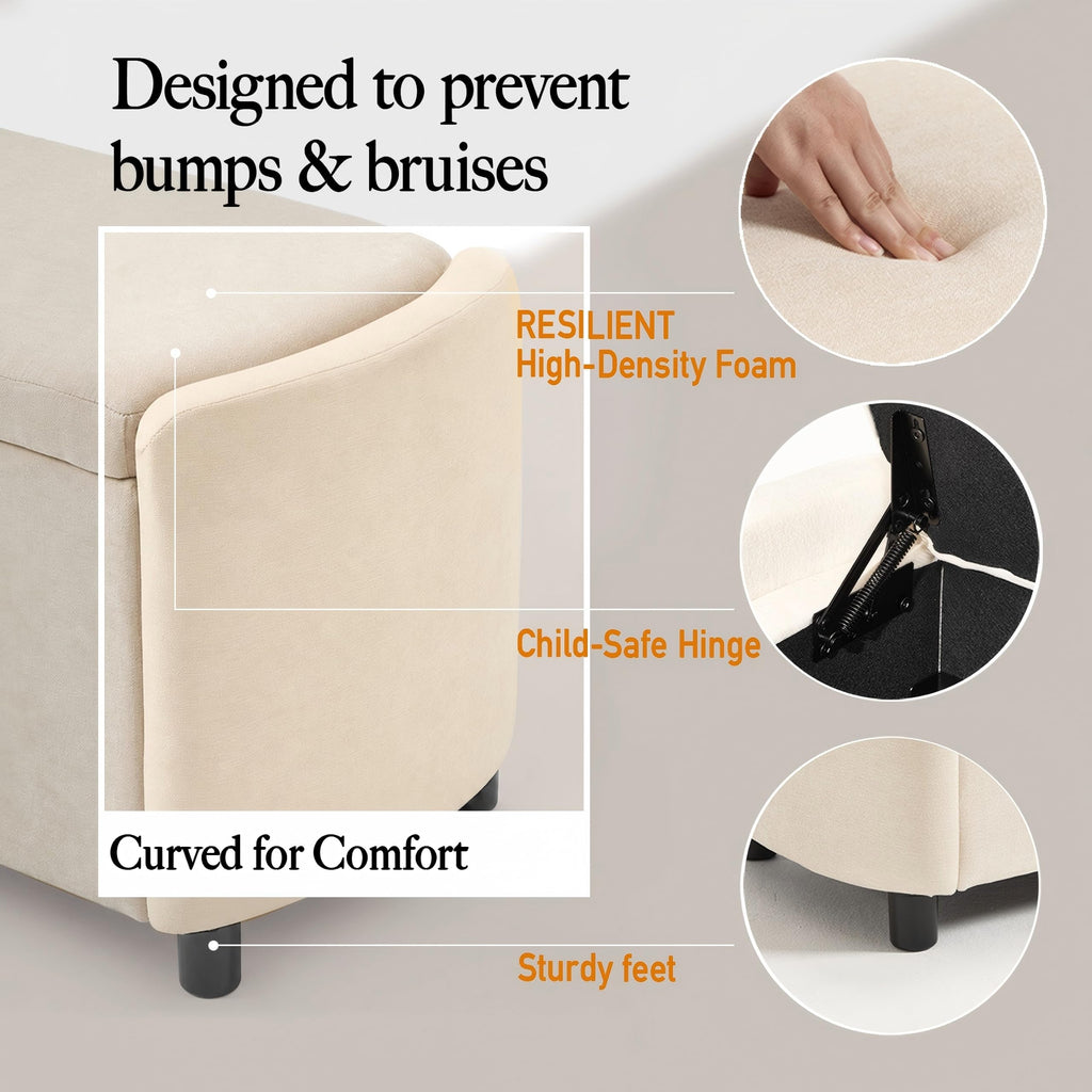 48" Ottoman with Storage, Large Storage Ottoman Bench, Beige