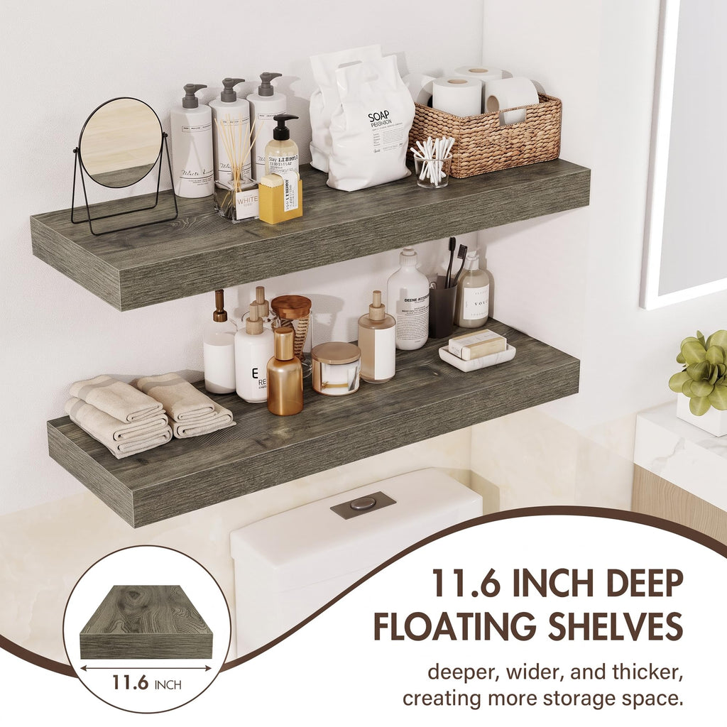 48 Inch Floating Shelves, 12" Deep Floating Shelf Wall Mounted, 48" Wall Shelves, Rustic Deep Bookshelf, Extra Deeper