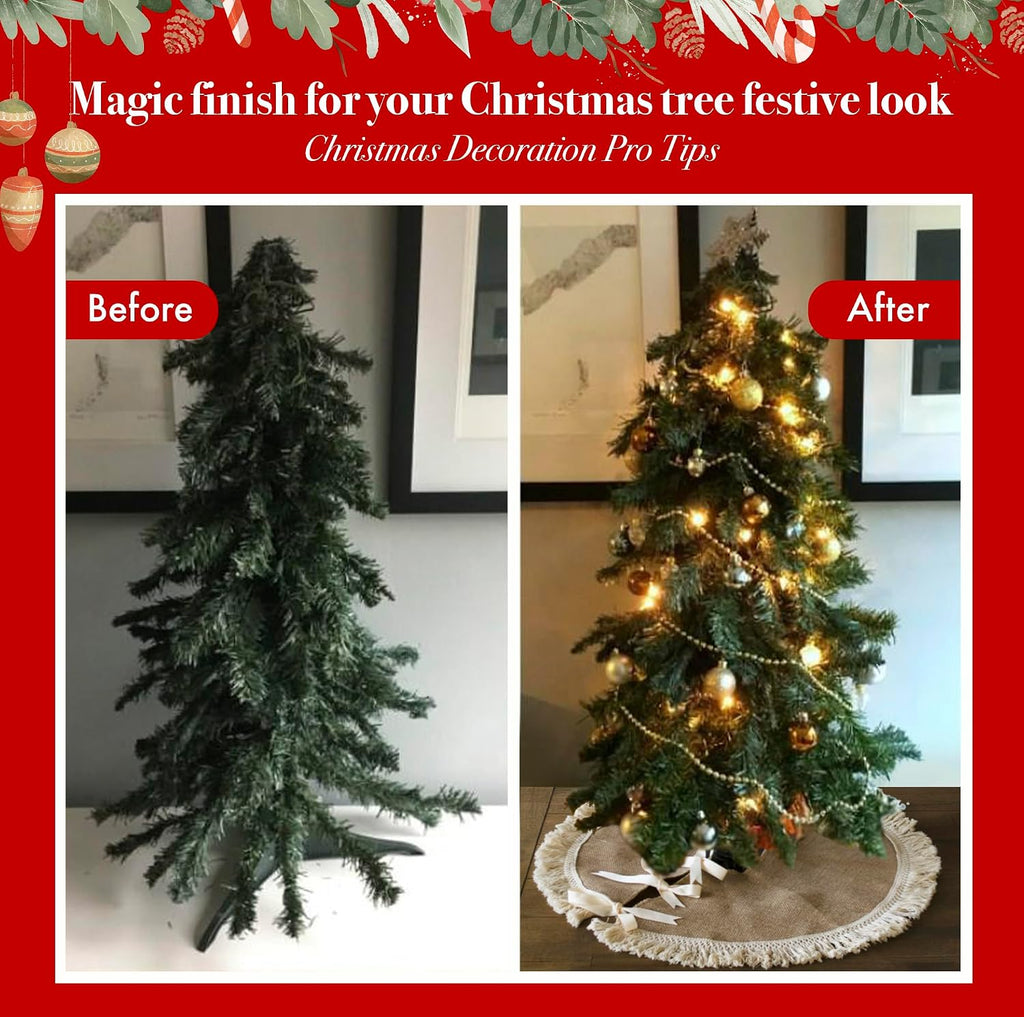 Burlap Mini Christmas Tree Skirt - 26 Inch, Brown Farmhouse Tree Collar & Decorations