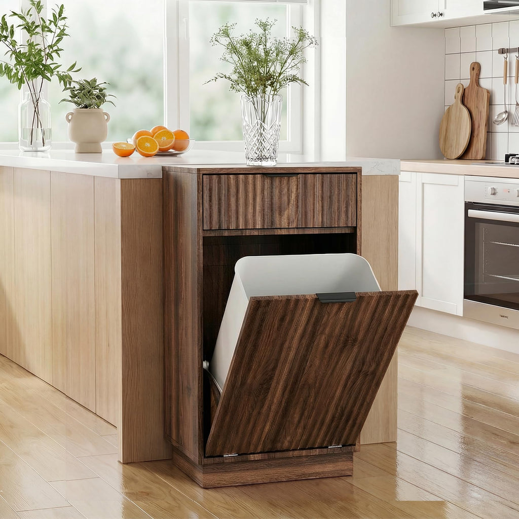 10 Gallon Tilt-Out Trash Cabinet, Laundry Hamper with Drawers.