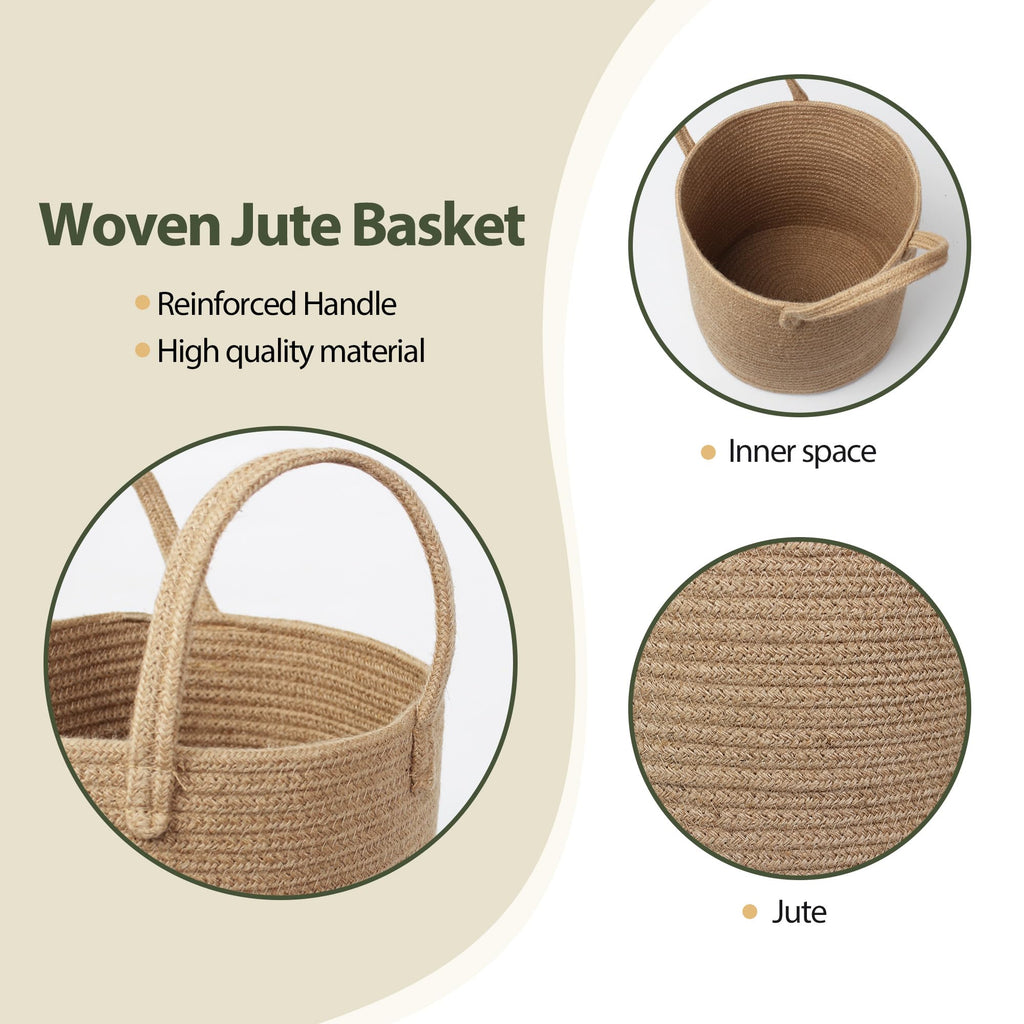 Round Wicker Basket with Handle, 11"x11" Woven Jute Plant Basket for 10" Pot, Indoor Boho Tree Planter, Decorative