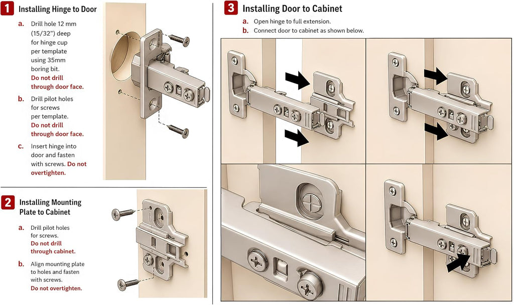 4-Pack Full Overlay Frameless Soft-Close European Hinges, 110° 3D Adjustable, Clip-On Concealed Kitchen Cabinet Door