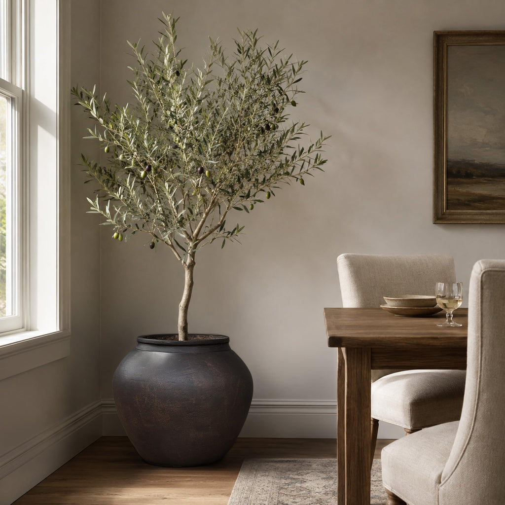 17 Inch Fiberstone Planter Pot with Drainage Hole, Large Indoor Outdoor Flower Pot for Olive Trees, Monstera &