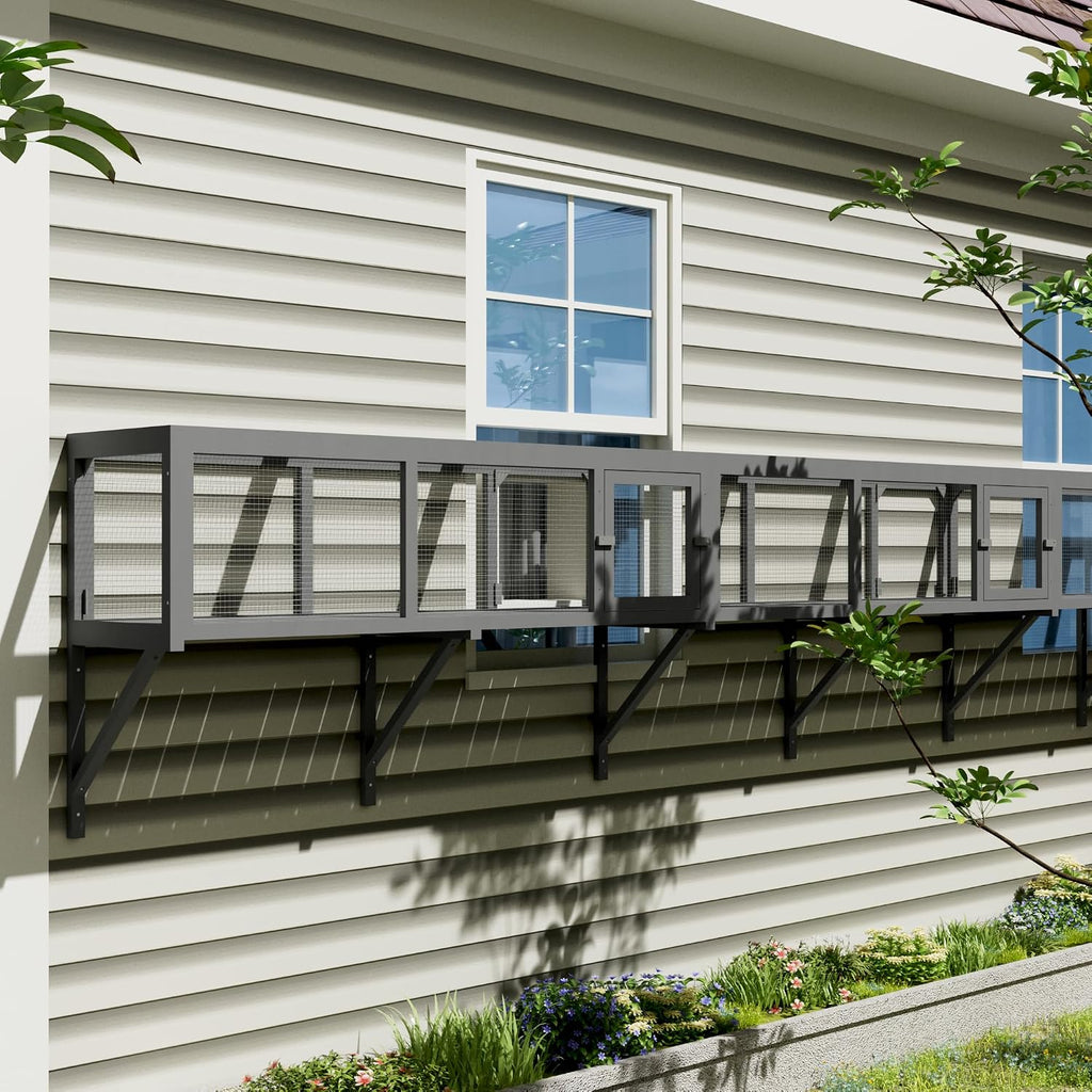 Outdoor Window Catio, 59" L Modular Wooden Cat Tunnel