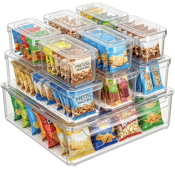 10 Pack Food Storage Organizer Bins, Clear Pantry Containers with Lids