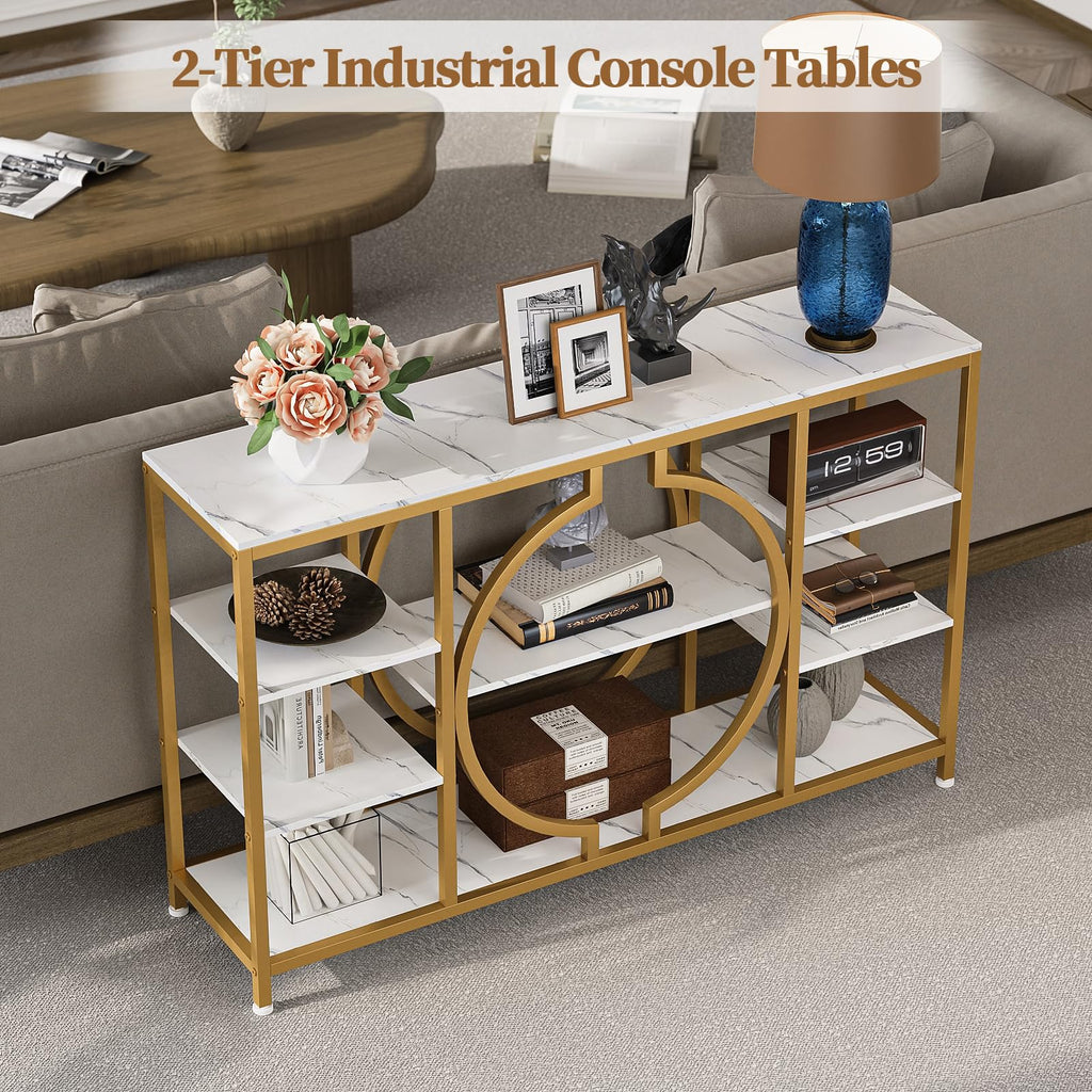 47" Industrial Console Tables Rustic Sofa Table Behind Couch 4 Tier Wooden Shelves Entry Table with Storage for