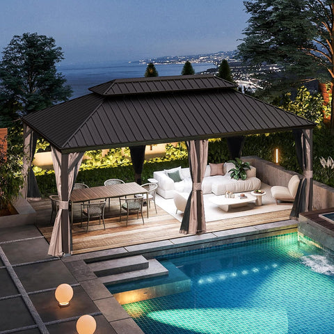 Domi 14x22FT Outdoor Gazebo, Hardtop Gazebo with Galvanized Steel Doub