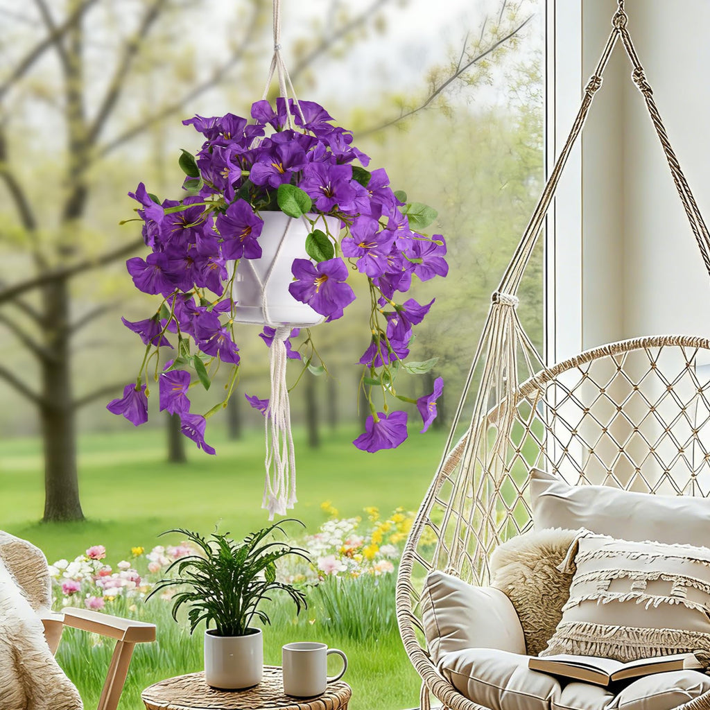 2 Sets Artificial Hanging Fake Flowers with Basket for Outdoors