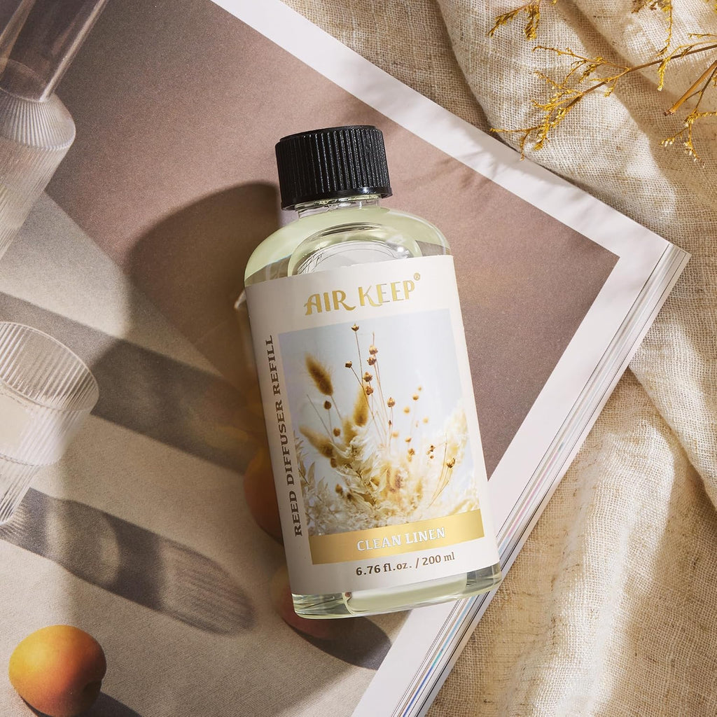 Reed Diffuser Oil Refill with Diffuser Sticks, 6.76 Fl Oz(200ml) Clean Linen Scented Oils, Aroma Therapy, Home