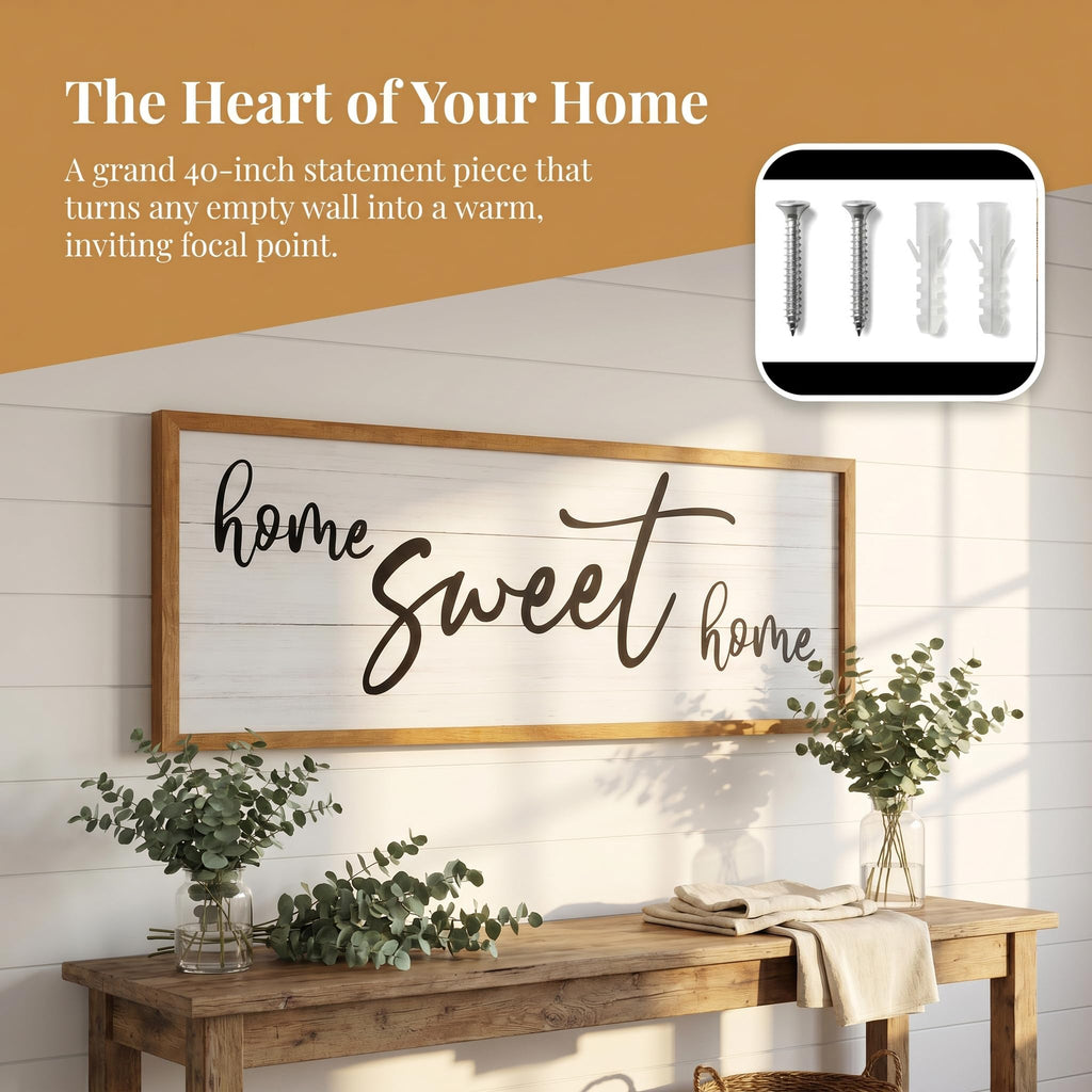 Sweet Home Sign Wall Decor 40''×15'' Large Framed Wood Wall Art Sign, Rustic Farmhouse Wall Decor Entryway