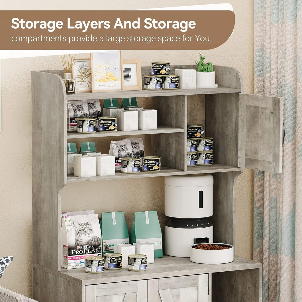 Cat Litter Box Enclosure, Large Hidden Cat Litter Box Furniture with Storage Shelves and Doors, Wooden Cat Washroom