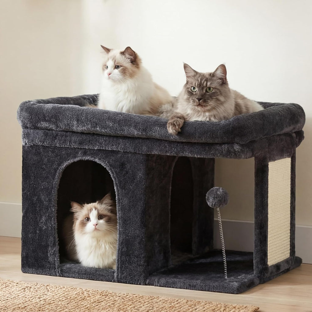 Cat Tree, 14" Cat Tower with Large Cat Bed & Condo