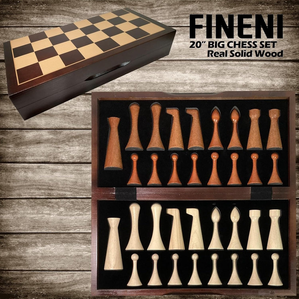 Luxurious 20 inch Real Luxurious Original Colored Solid Wooden Chess Set. Durable Handmade Chess Board Game Sets - Set of 34
