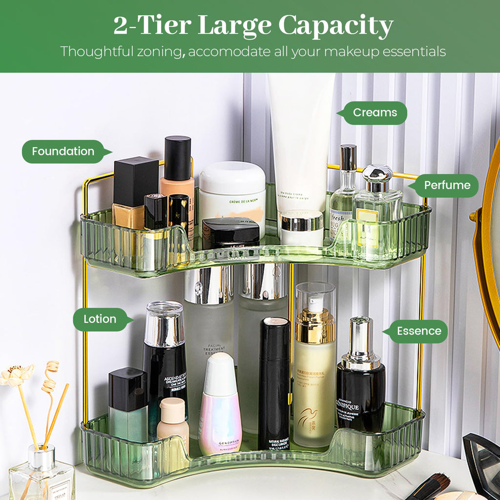 Corner Bathroom Organizer, 2 Tier Makeup Shelf Green