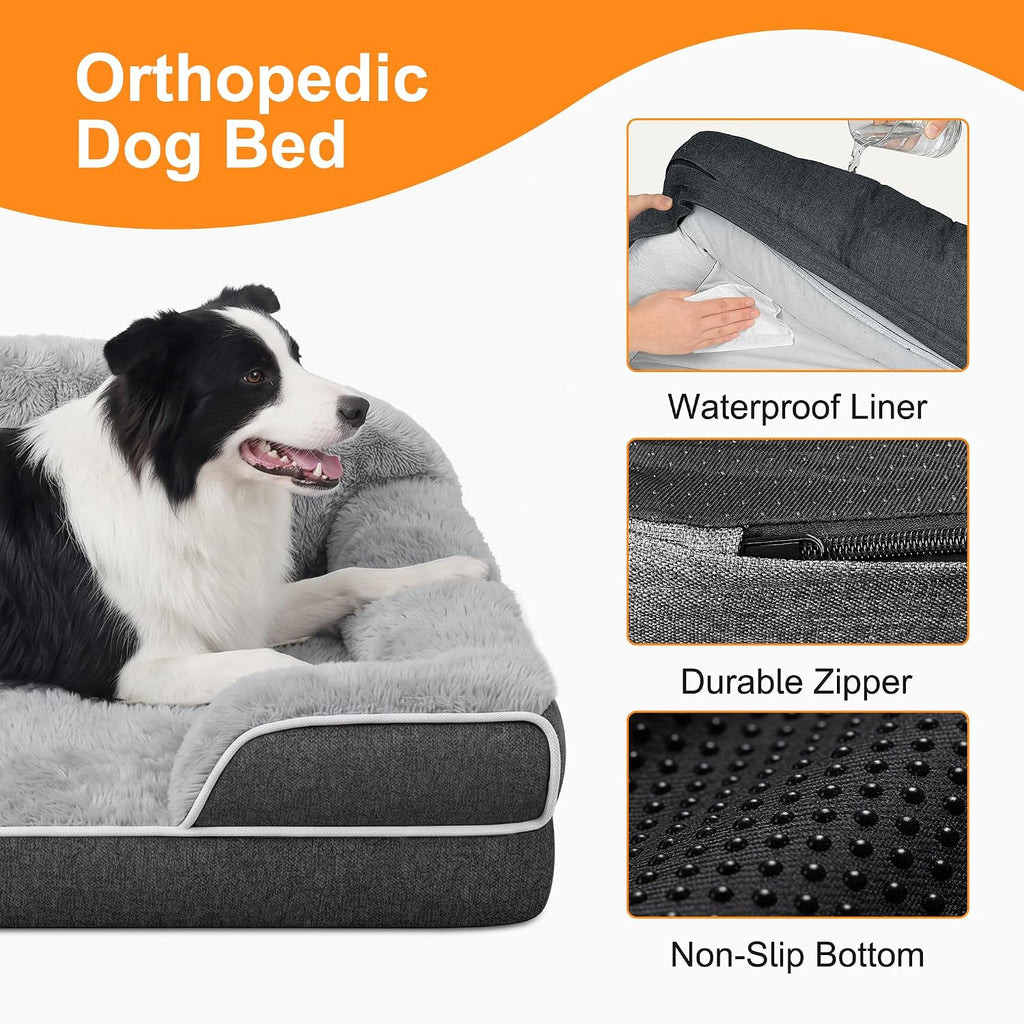 Orthopedic Dog Bed for Large Dogs, Washable Pet Couch Bed