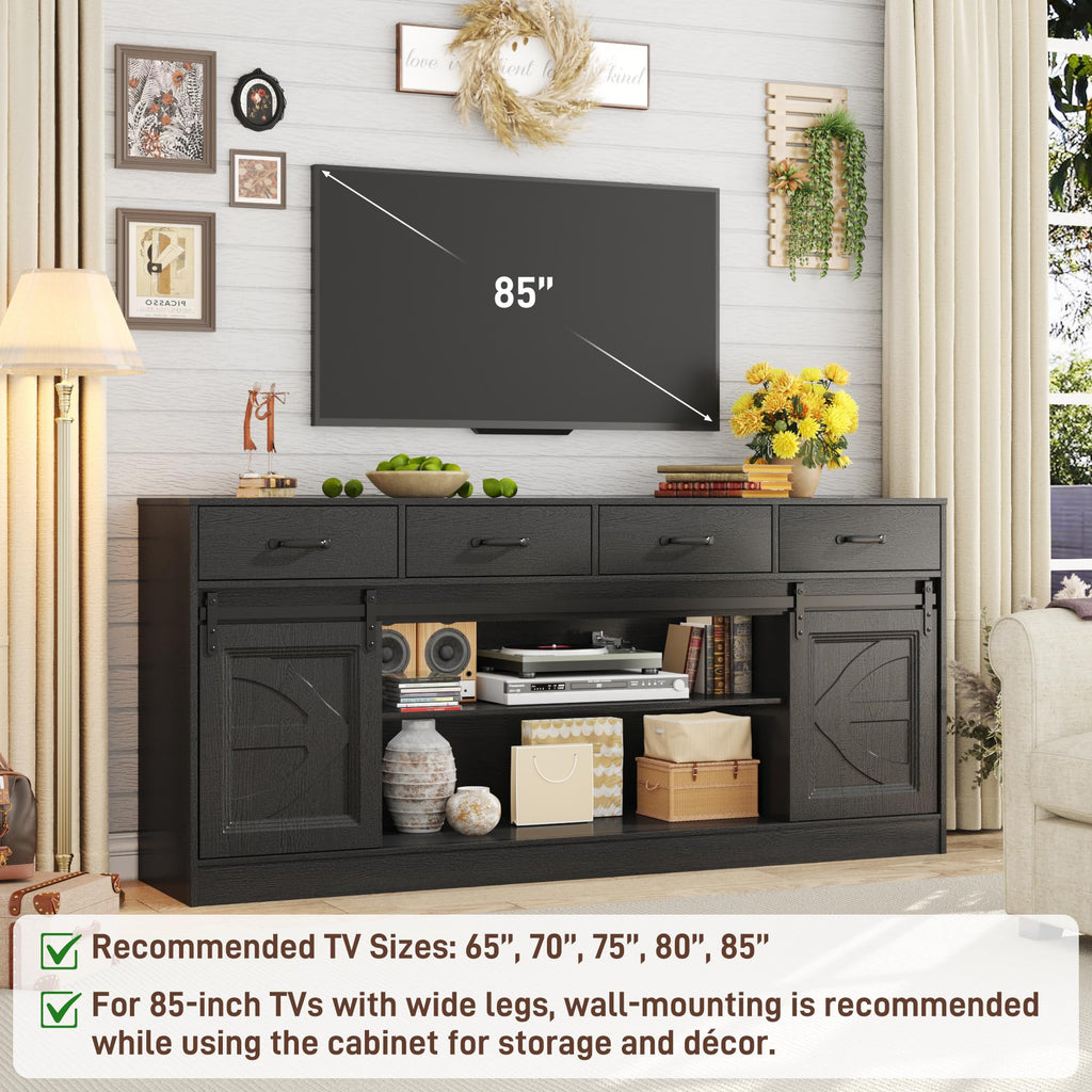 70" Large Buffet Sideboard Cabinet w/4 Drawer, Farmhouse Coffee Bar Cabinet Buffet with Storage, Sliding Door, Long