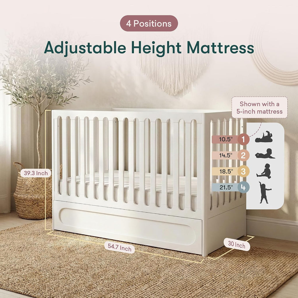 Lulla & Lulli 3-in-1 Convertible Baby Crib with Trundle - Solid Wood, Non-Toxic Finish, Converts to Toddler Bed &