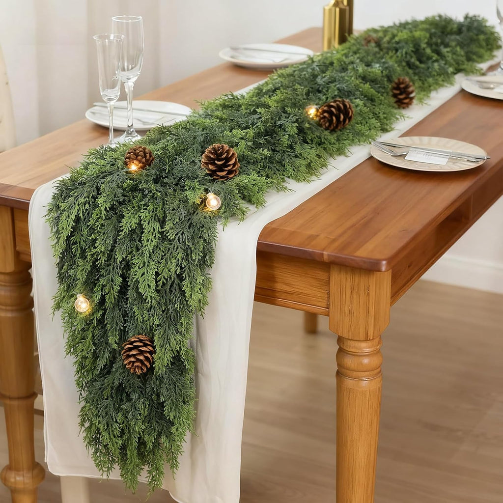 16FT 1Pcs Lifelike Touch Artificial Christmas Cedar Garland for Stair Decor