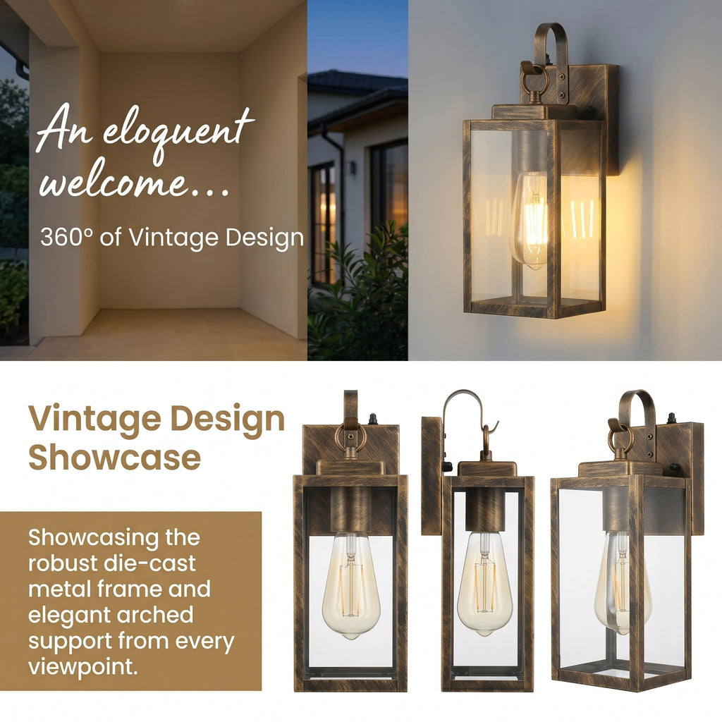 2 Pack 11.8" Black Brush Gold Dusk to Dawn Wall Mount Porch Light