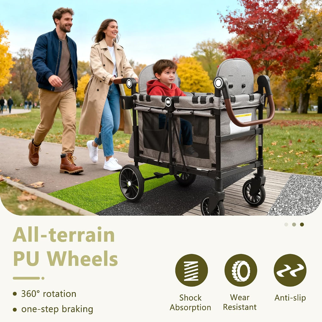 Wagon Stroller for 2 Kids, Shock-Absorbing Wheels, Grey