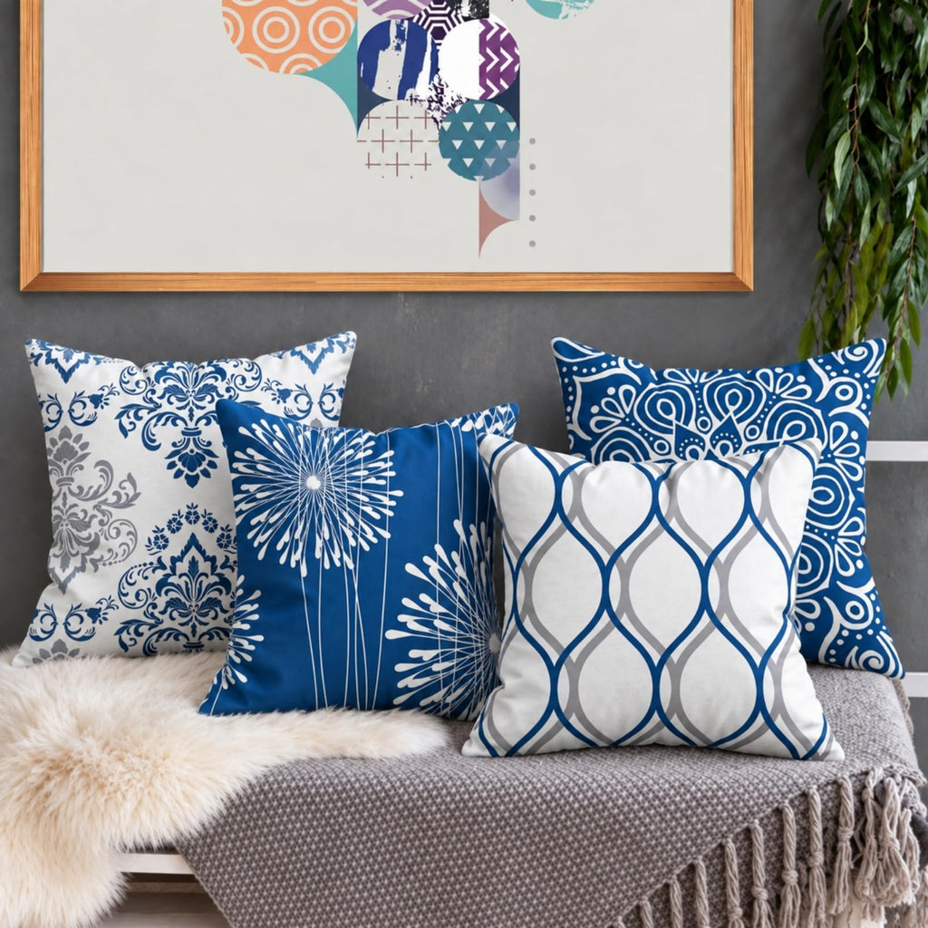 Decorative Throw Pillow Covers 18x18 Set of 4, Blue Modern Simple Square Pillow Case Cushion Cover for Sofa Couch