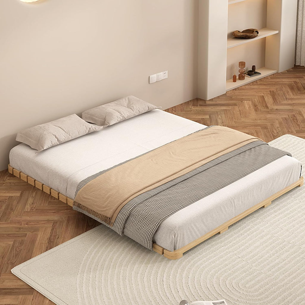 Solid Wood Slatted Bed Frame, Japanese Floor Bed Base, Roll-Up Mattress Support Mat, Folding Tatami Platform
