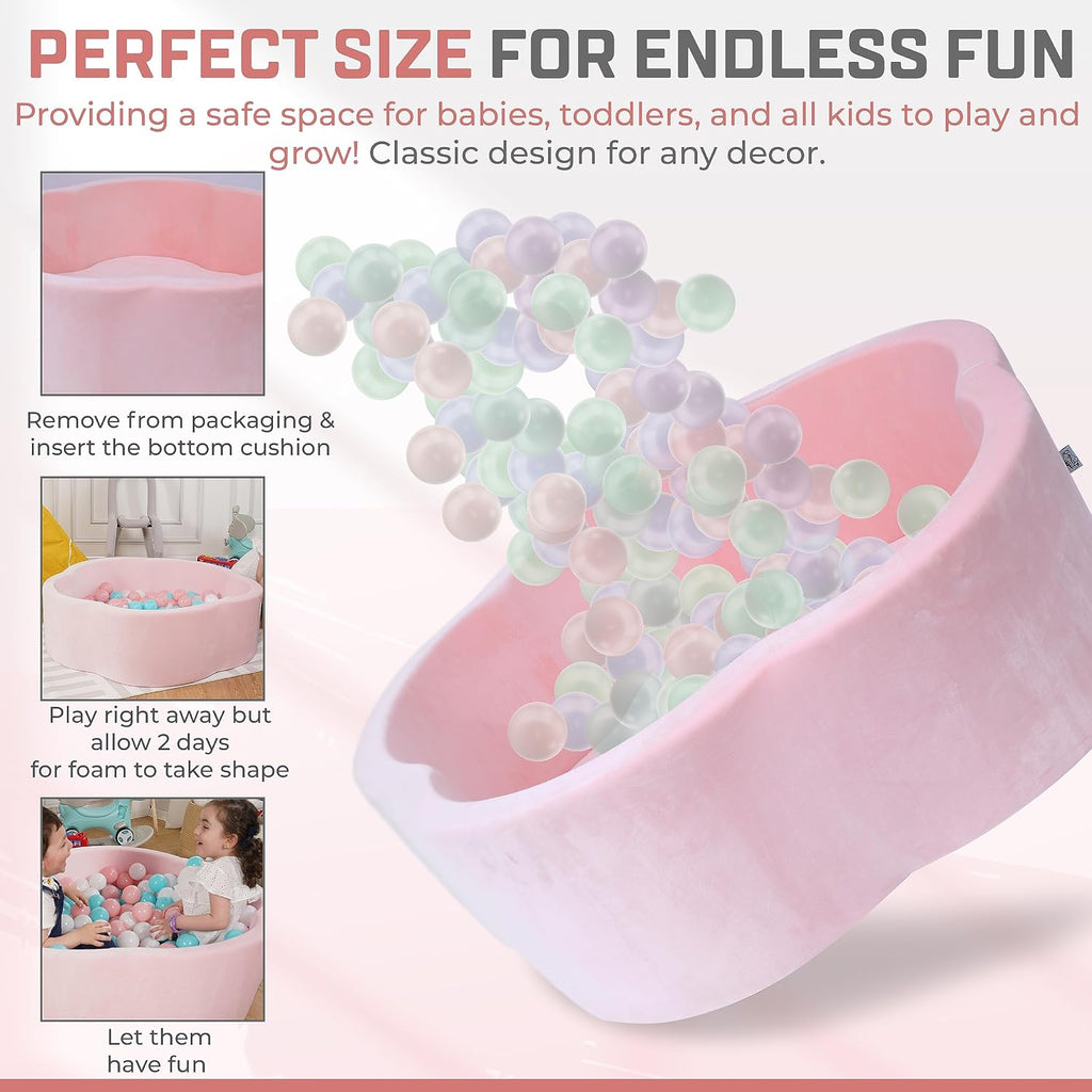 Baby Ball Pit - Premium Velvet Memory Foam Ball Pit for Toddlers 1-3 and Babies - Large Pink Flower Baby Ballpit
