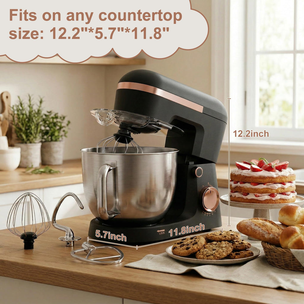 6.5 Qt 10-Speed Tilt-Head Stand Mixer with Dough Hook, Whisk, Beater & Splash Guard, Electric Kitchen Mixer for